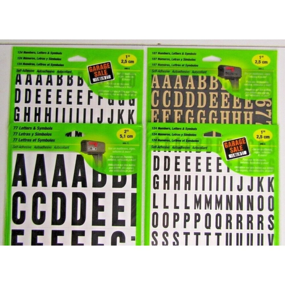 Lot 4 1" 2" Vinyl Stick On Letters And Numbers One Inch (2 Pack) Decals 123+ABC